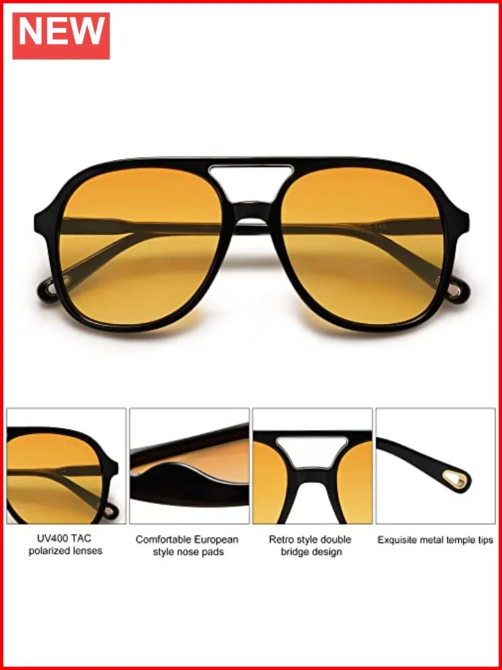Retro Polarized Aviator Sunglasses Square Frame UV Protection